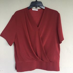 MM Lafleur Antonia Surplice Blouse Top Womens XL Short Sleeve Pomegranate Red